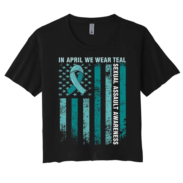 In April We Wear Teal Sexual Assault Awareness Women's Crop Top Tee