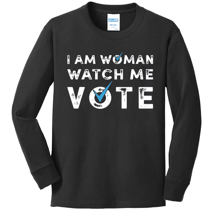 I Am Woman Watch Me Vote Vintage Kids Long Sleeve Shirt