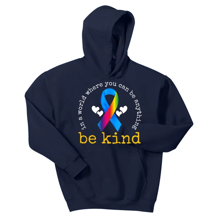 In A World Where You Can Be Anything Be Kind Autism Awareness Ribbon Kids Hoodie