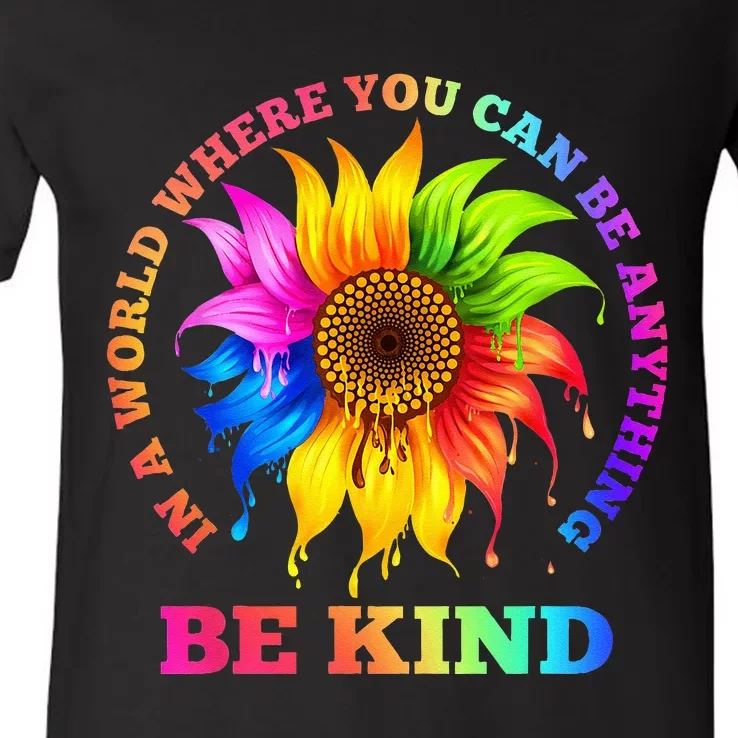 In A World Where You Can Be Anything BE KIND LGBT Rainbow V-Neck T-Shirt