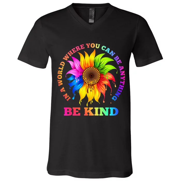 In A World Where You Can Be Anything BE KIND LGBT Rainbow V-Neck T-Shirt