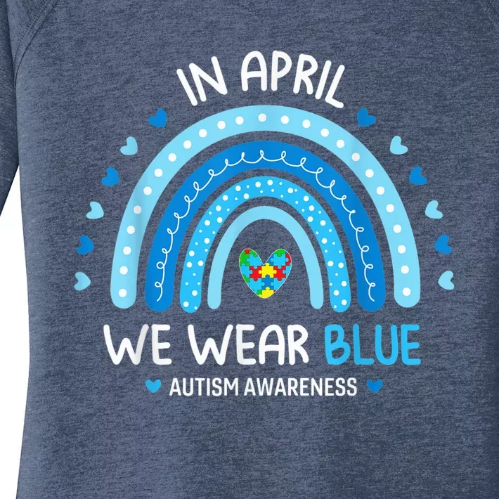 In April We Wear Blue Rainbow Autism Awareness Puzzle Love Women's Perfect Tri Tunic Long Sleeve Shirt