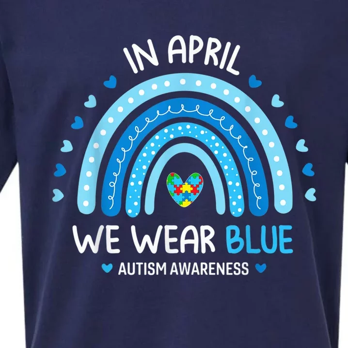 In April We Wear Blue Rainbow Autism Awareness Puzzle Love Sueded Cloud Jersey T-Shirt