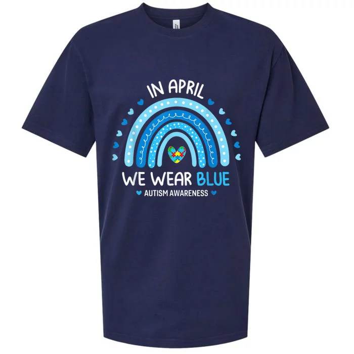 In April We Wear Blue Rainbow Autism Awareness Puzzle Love Sueded Cloud Jersey T-Shirt