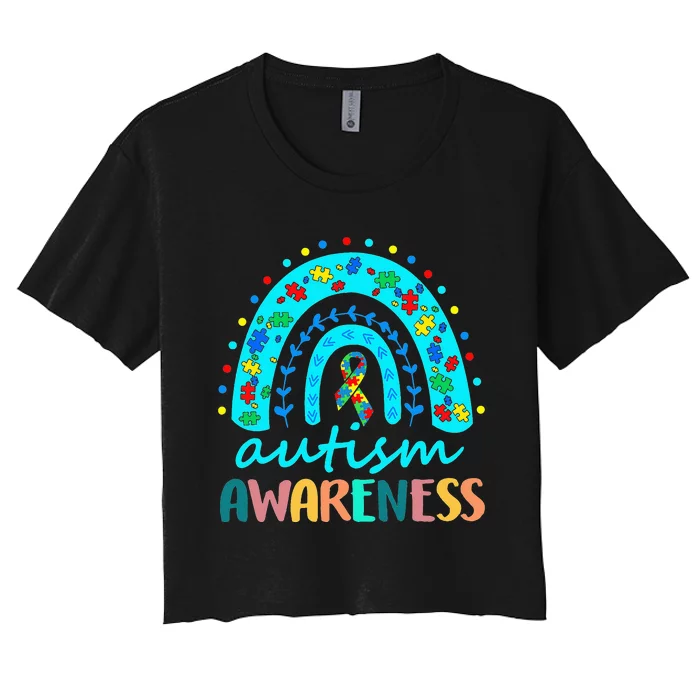 In April We Wear Blue Autism Awareness Month Women's Crop Top Tee