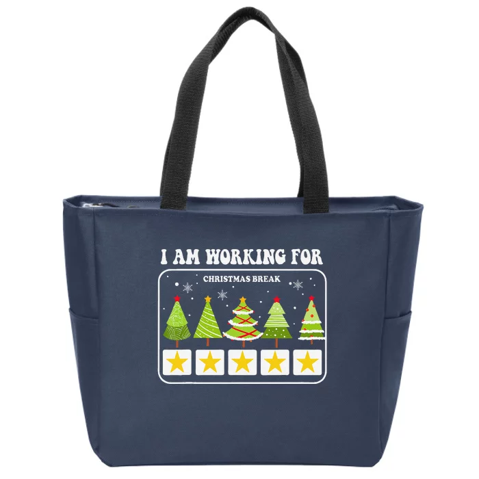 I Am Working For Christmas Break 5 Stars Xmas Tree Zip Tote Bag