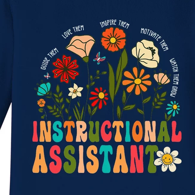 Instructional Assistant Wildflowers Teacher Aide Baby Long Sleeve Bodysuit