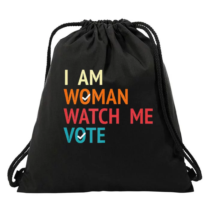 I Am Woman Watch Me Vote Kamala Harris 2024 Drawstring Bag