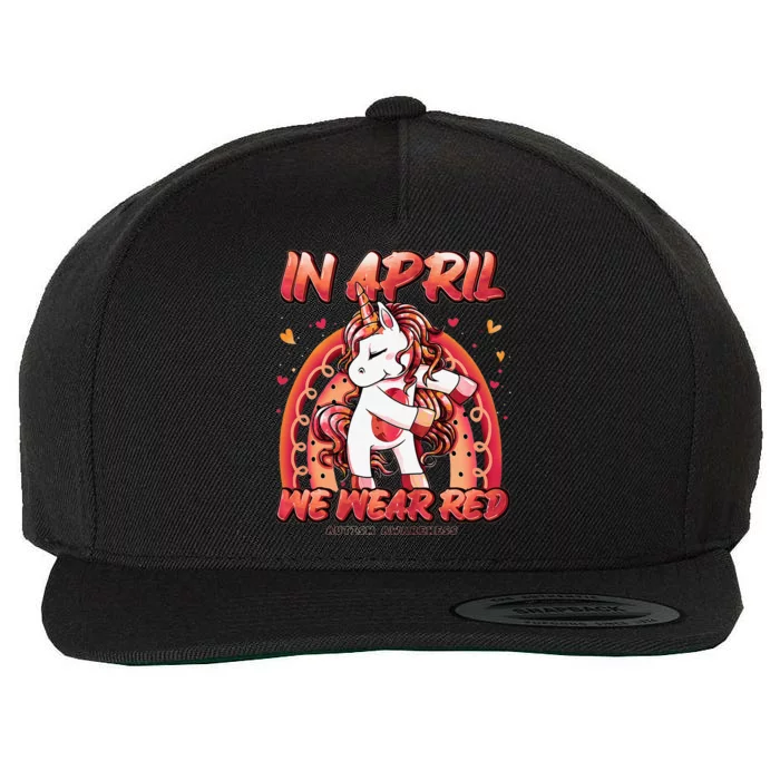 In April We Wear Red Autism Awareness Month Unicorn Wool Snapback Cap