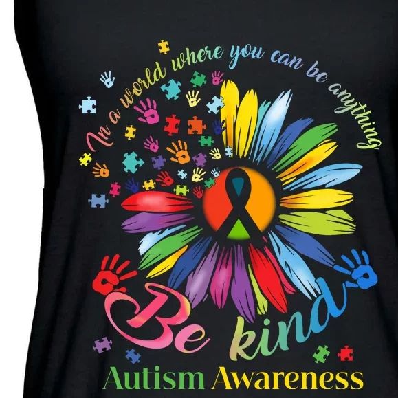 In A World Where You Can Be Anything Be Kind Autism Awareness Ladies Essential Flowy Tank