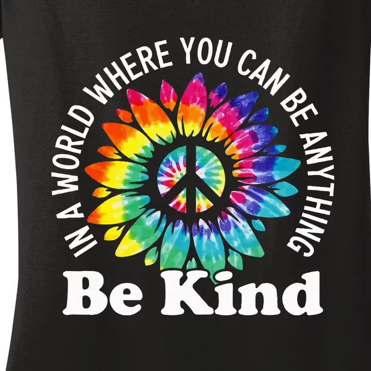 In A World Where You Can Be Anything Be Kind Sign Language Women's V-Neck T-Shirt