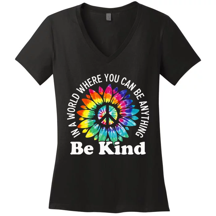 In A World Where You Can Be Anything Be Kind Sign Language Women's V-Neck T-Shirt