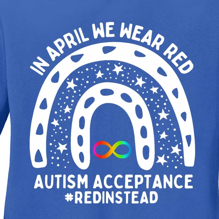 In April We Wear Red Autism Awareness Acceptance Red Instead Ladies Long Sleeve Shirt