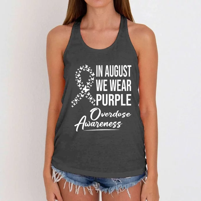 In August We Wear Purple Overdose Awareness Month Women's Knotted Racerback Tank