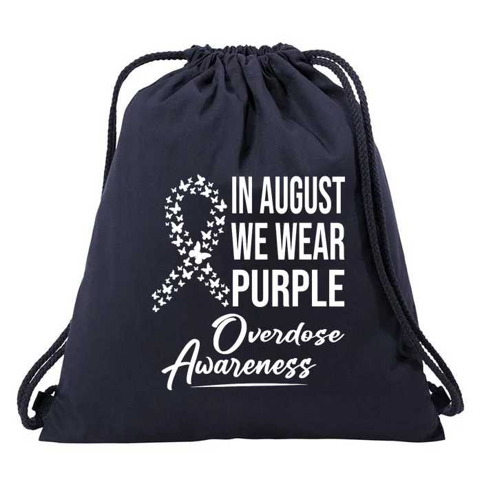 In August We Wear Purple Overdose Awareness Month Drawstring Bag