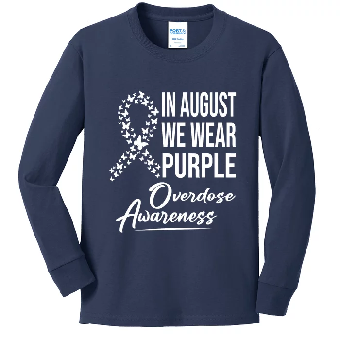 In August We Wear Purple Overdose Awareness Month Kids Long Sleeve Shirt