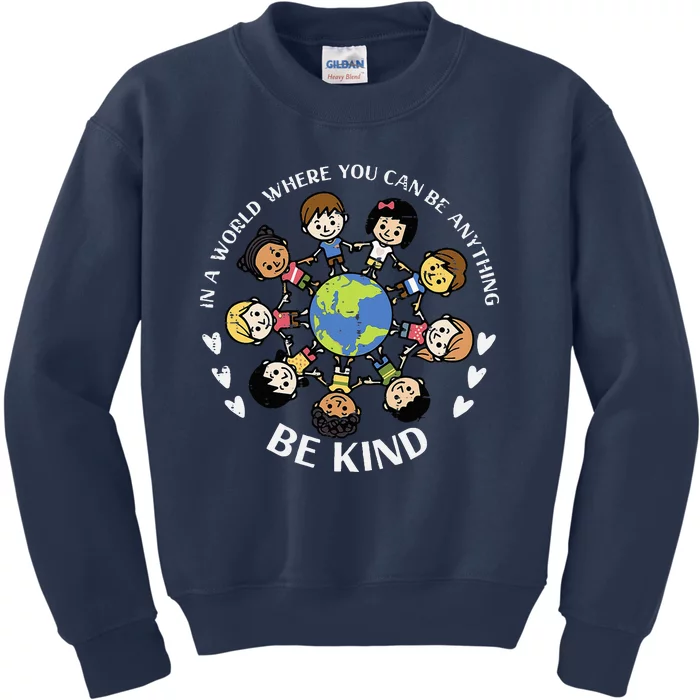 In A World Be Kind Earth Anti Bullying Unity Day Orange Kids Sweatshirt