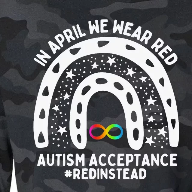 In April We Wear Red Autism Awareness Acceptance Red Instead Cropped Pullover Crew