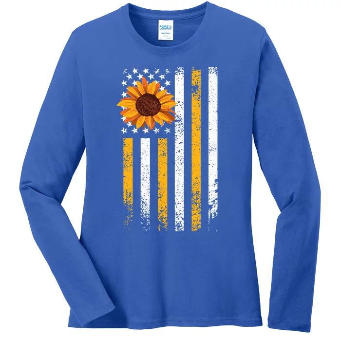 In A World Full Of Roses Be A Sunflower America Flag Cute Gift Ladies Long Sleeve Shirt