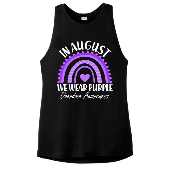 In August We Wear Purple Overdose Awareness Purple Rainbow Ladies Tri-Blend Wicking Tank