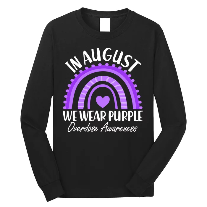 In August We Wear Purple Overdose Awareness Purple Rainbow Long Sleeve Shirt