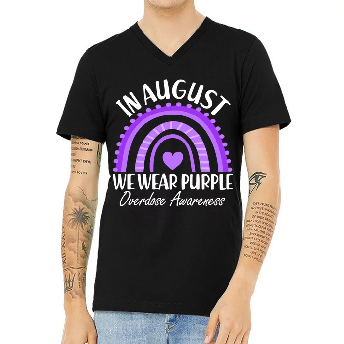 In August We Wear Purple Overdose Awareness Purple Rainbow V-Neck T-Shirt