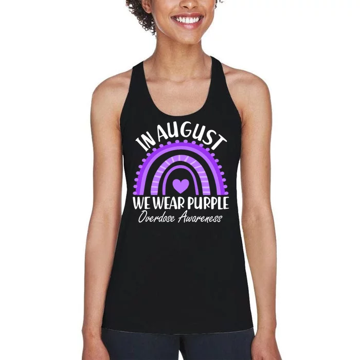 In August We Wear Purple Overdose Awareness Purple Rainbow Women's Racerback Tank