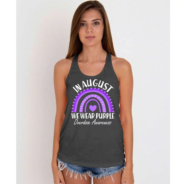 In August We Wear Purple Overdose Awareness Purple Rainbow Women's Knotted Racerback Tank