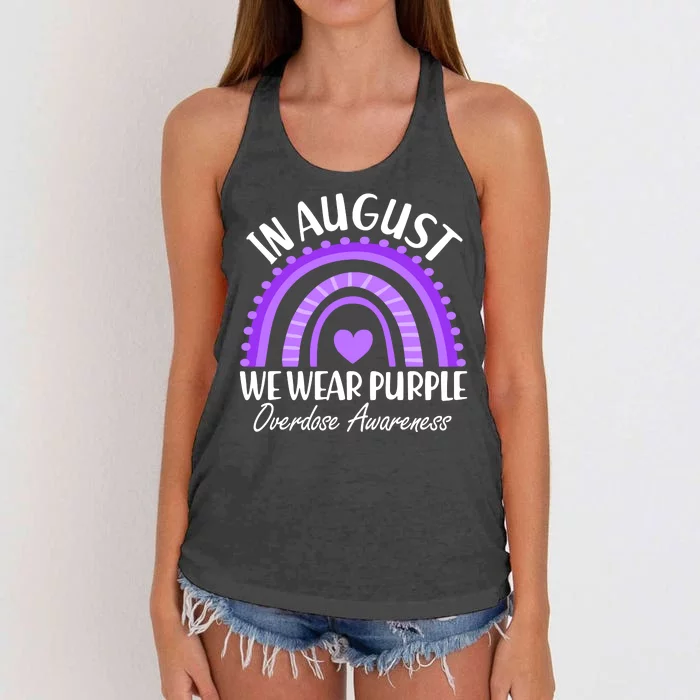 In August We Wear Purple Overdose Awareness Purple Rainbow Women's Knotted Racerback Tank