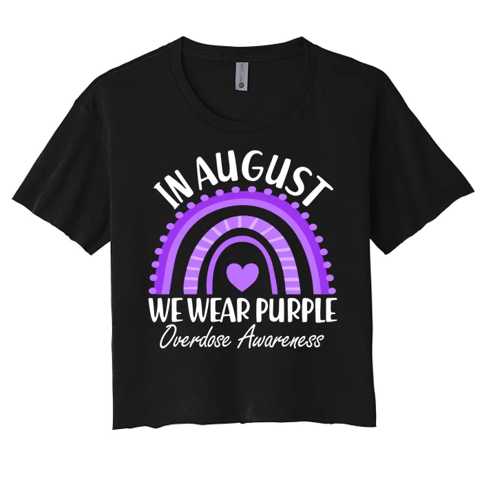 In August We Wear Purple Overdose Awareness Purple Rainbow Women's Crop Top Tee