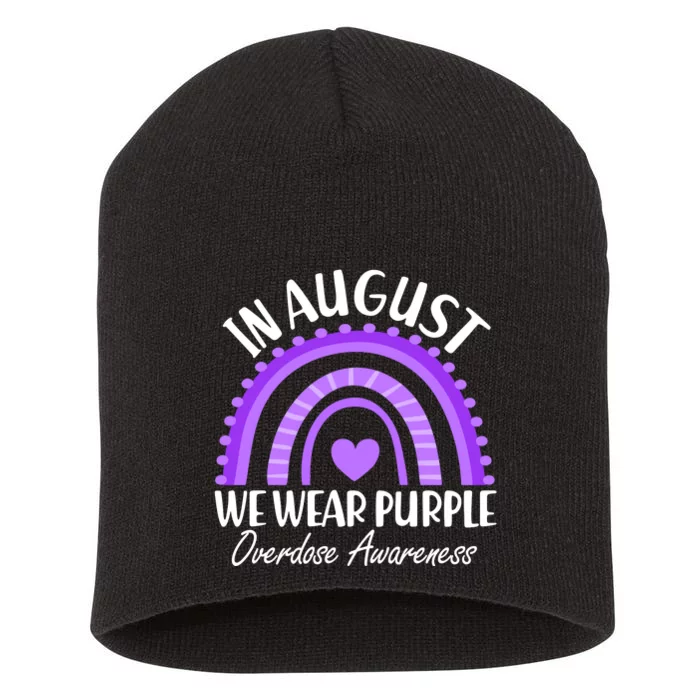 In August We Wear Purple Overdose Awareness Purple Rainbow Short Acrylic Beanie