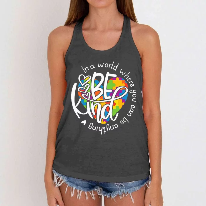 In A World Where You Can Be Anything Be Kind Kindness Women's Knotted Racerback Tank