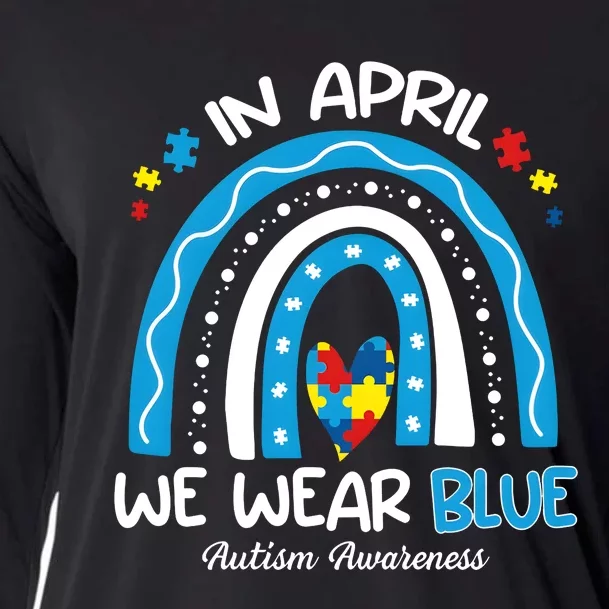 In April We Wear Blue Autism Awareness Month Cooling Performance Long Sleeve Crew