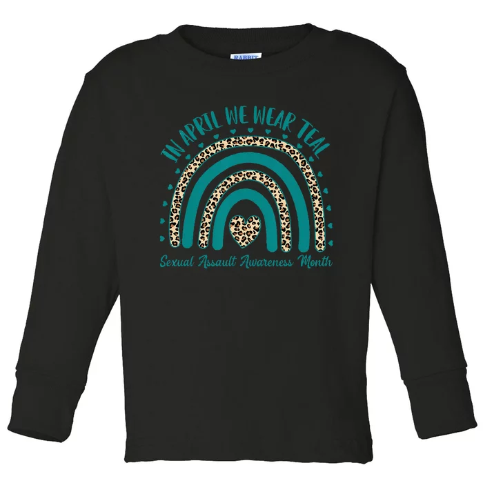 In April We Wear Teal Cool Sexual Assault Awareness Month Toddler Long Sleeve Shirt