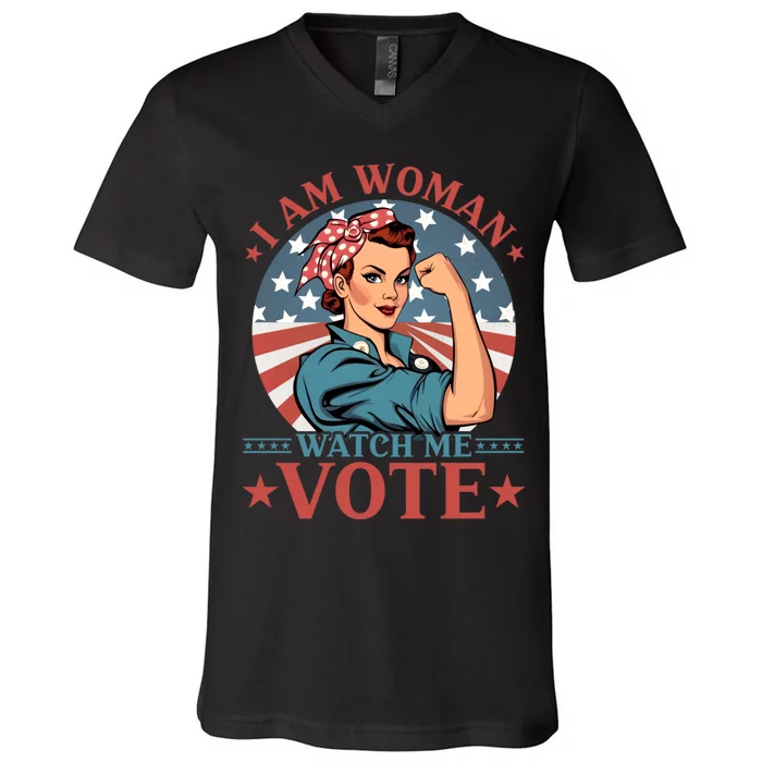 I Am Woman Watch Me Vote V-Neck T-Shirt