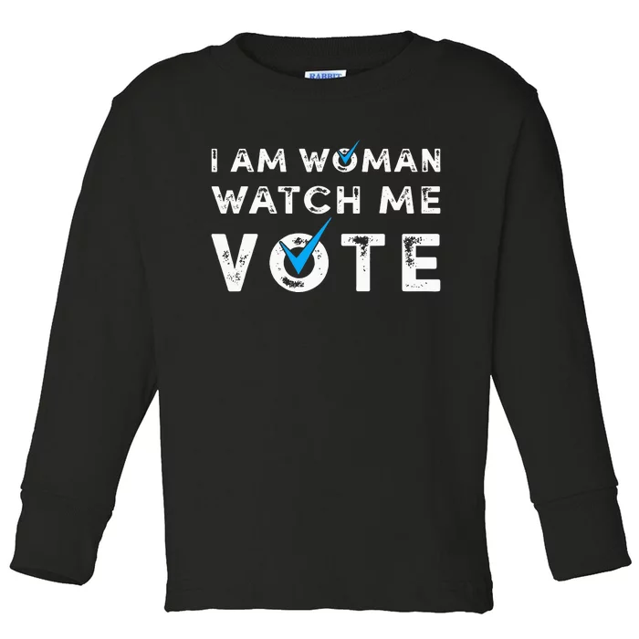 I Am Woman Watch Me Vote Vintage Toddler Long Sleeve Shirt