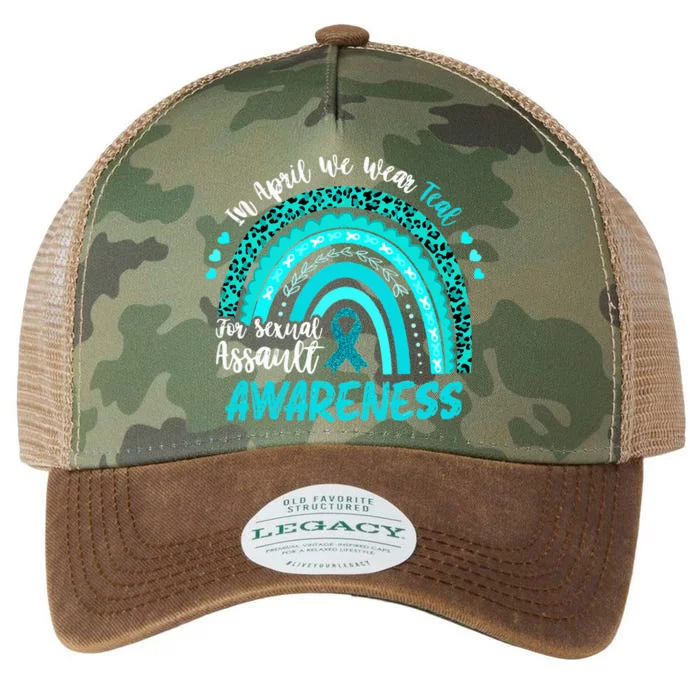 In April We Wear Teal Sexual Assault Awareness Boho Rainbow Legacy Tie Dye Trucker Hat