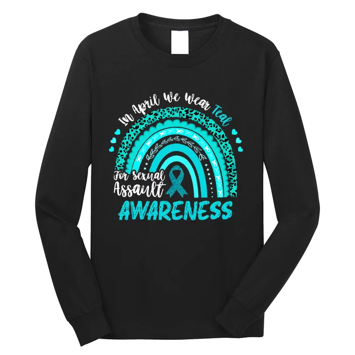 In April We Wear Teal Sexual Assault Awareness Boho Rainbow Long Sleeve Shirt