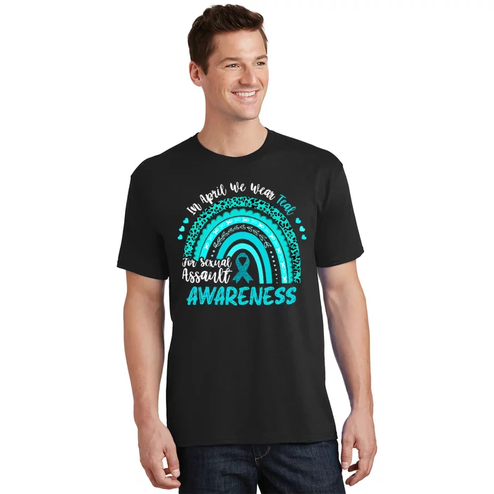 In April We Wear Teal Sexual Assault Awareness Boho Rainbow T-Shirt