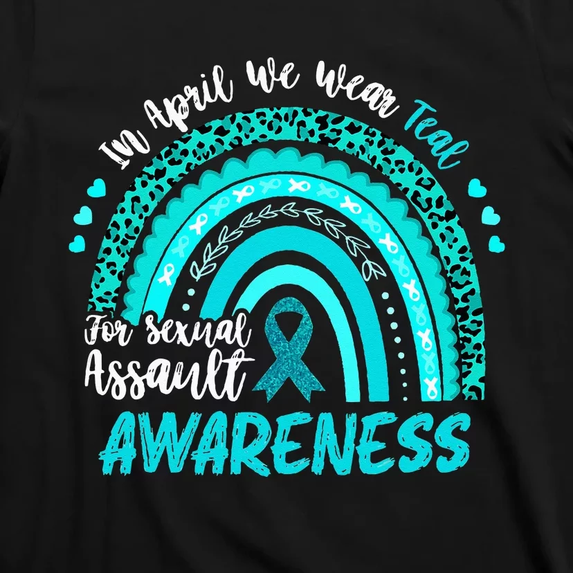 In April We Wear Teal Sexual Assault Awareness Boho Rainbow T-Shirt