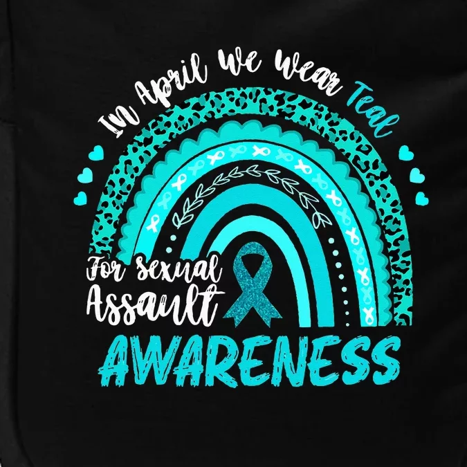 In April We Wear Teal Sexual Assault Awareness Boho Rainbow Impact Tech Backpack