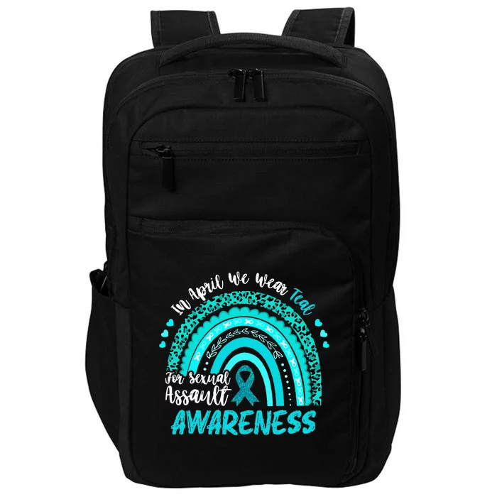 In April We Wear Teal Sexual Assault Awareness Boho Rainbow Impact Tech Backpack