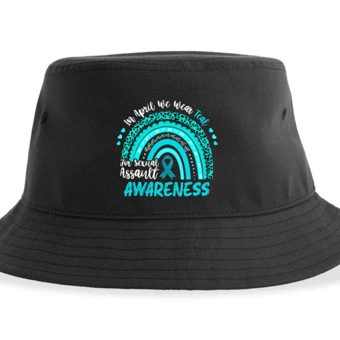 In April We Wear Teal Sexual Assault Awareness Boho Rainbow Sustainable Bucket Hat