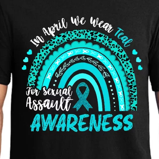 In April We Wear Teal Sexual Assault Awareness Boho Rainbow Pajama Set