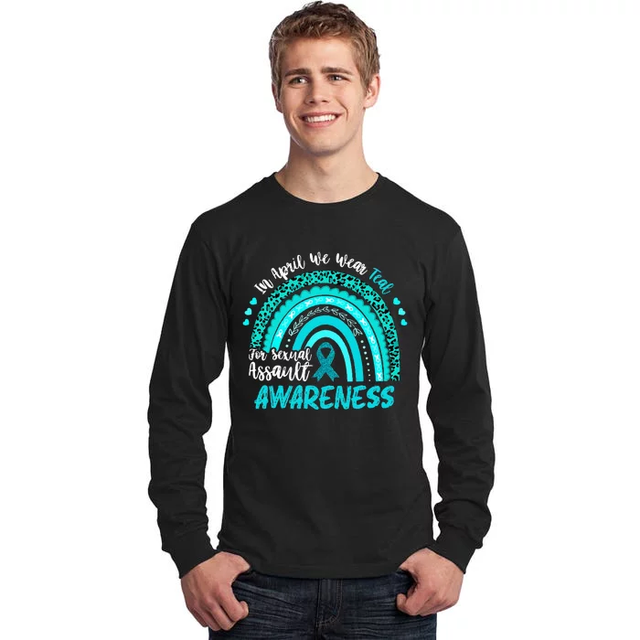 In April We Wear Teal Sexual Assault Awareness Boho Rainbow Tall Long Sleeve T-Shirt