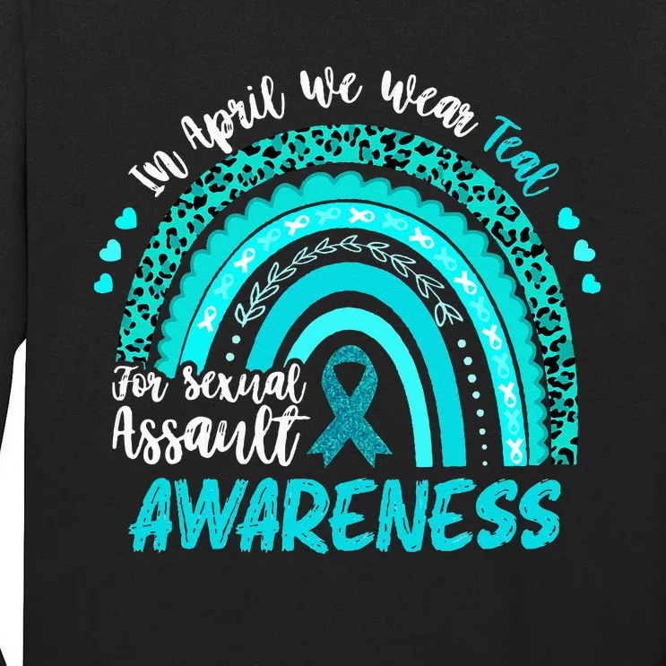 In April We Wear Teal Sexual Assault Awareness Boho Rainbow Tall Long Sleeve T-Shirt