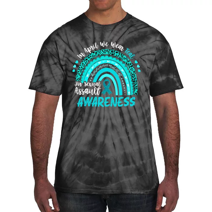 In April We Wear Teal Sexual Assault Awareness Boho Rainbow Tie-Dye T-Shirt