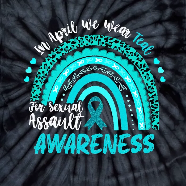 In April We Wear Teal Sexual Assault Awareness Boho Rainbow Tie-Dye T-Shirt