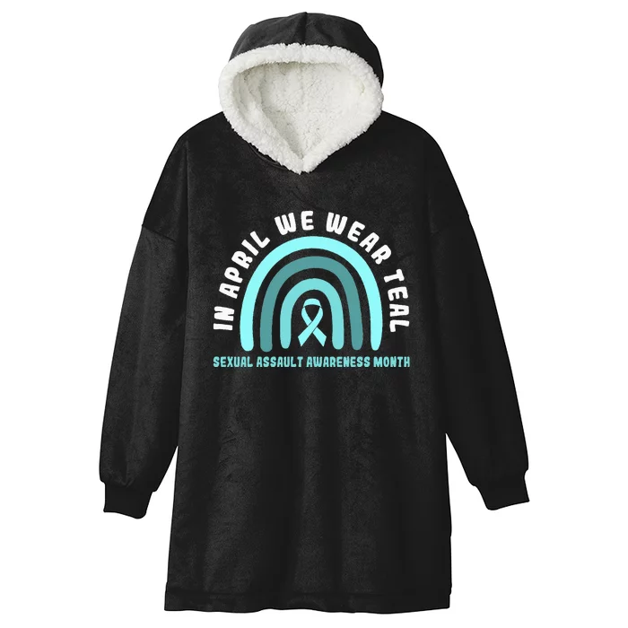 In April We Wear Teal Sexual Assault Awareness Month Hooded Wearable Blanket