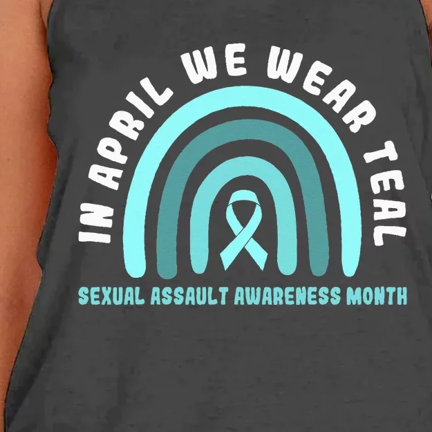 In April We Wear Teal Sexual Assault Awareness Month Women's Knotted Racerback Tank